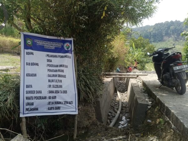 Pembangunan Drainase di RT 04 Dusun II Desa Katu Rampung 100 Persen