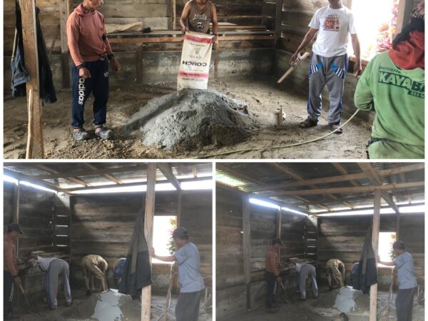 Perangkat Desa Katu Gotong Royong Lakukan Pengecoran Lantai Kantor Desa